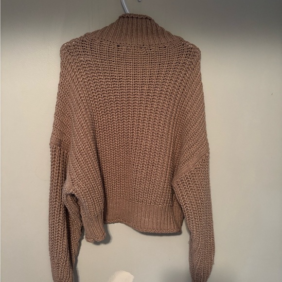 H&M Brown Chunky Knit Turtleneck Sweater Relaxed Ribbed Oversized Large - Picture 6 of 7